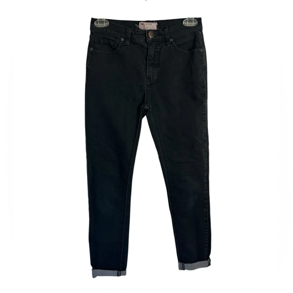 Free People Black Cuffed Hem Skinny Jeans Soft Stretch 5-Pocket Womens Sz 24